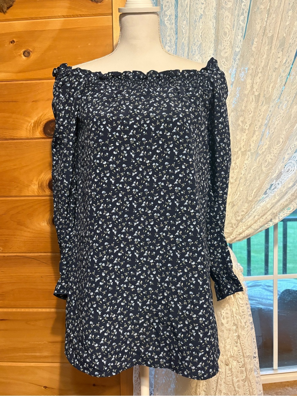 BeBop Navy Blue Floral Off-Shoulder Long Sleeve Dress size XS